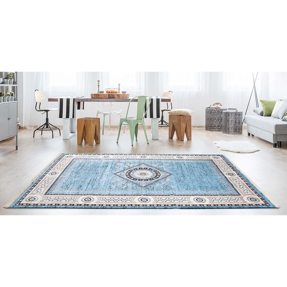 Tapete para Sala Belga Bruxelas 9 Azul 1,00X1,40M - Edantex