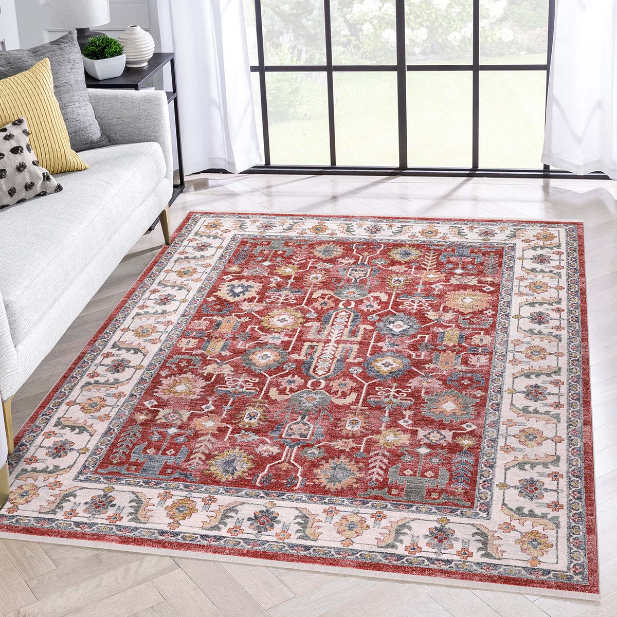 Tapete para Sala Coliseo 04 Vermelho e Cinza 3,00X4,00M