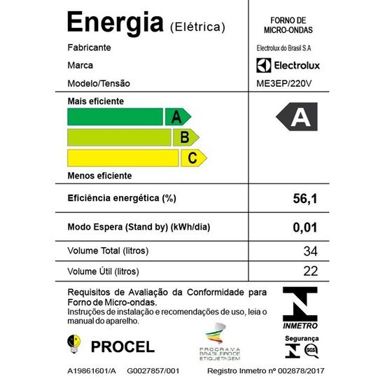 Micro-ondas de Embutir 34 Litros Electrolux ME3EP 220V