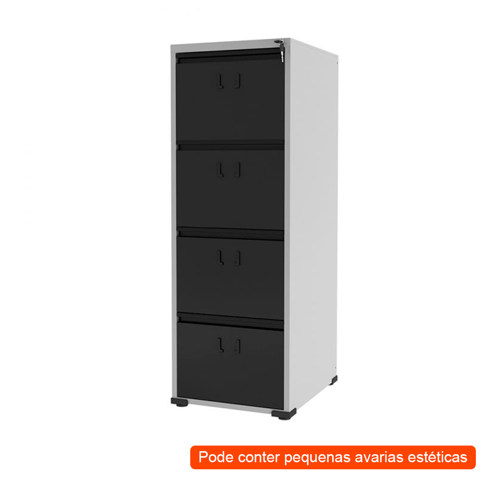 [OUTLET] Gaveteiro Stuart II 4 GV Cinza Cristal e Preto