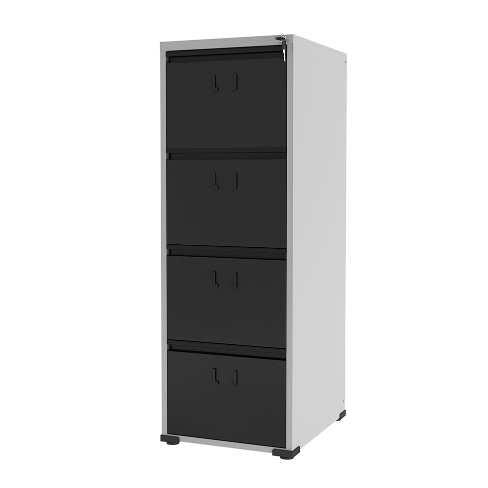 Gaveteiro Stuart II 4 GV Cinza Cristal e Preto