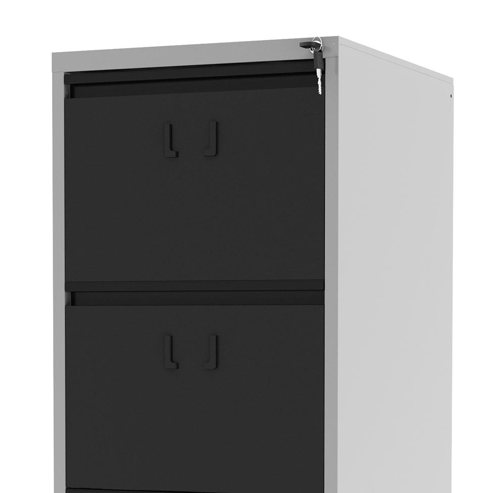 Gaveteiro Stuart II 4 GV Cinza Cristal e Preto