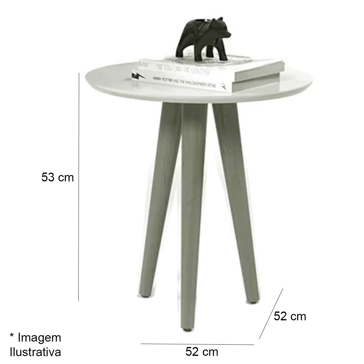 Mesa Lateral Redonda Vitória Pés de 50 cm em Madeira Maciça e Tampo MDF Preto