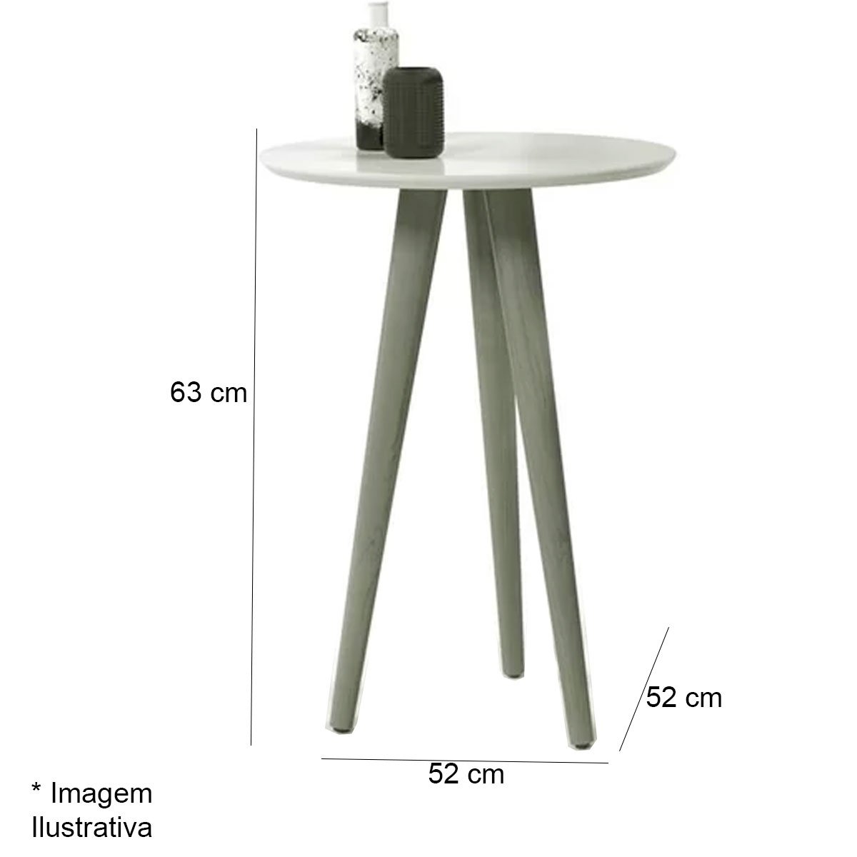 Mesa de Apoio Redonda Vitória Pé de 60 cm em Madeira Maciça e Tampo MDF Preto