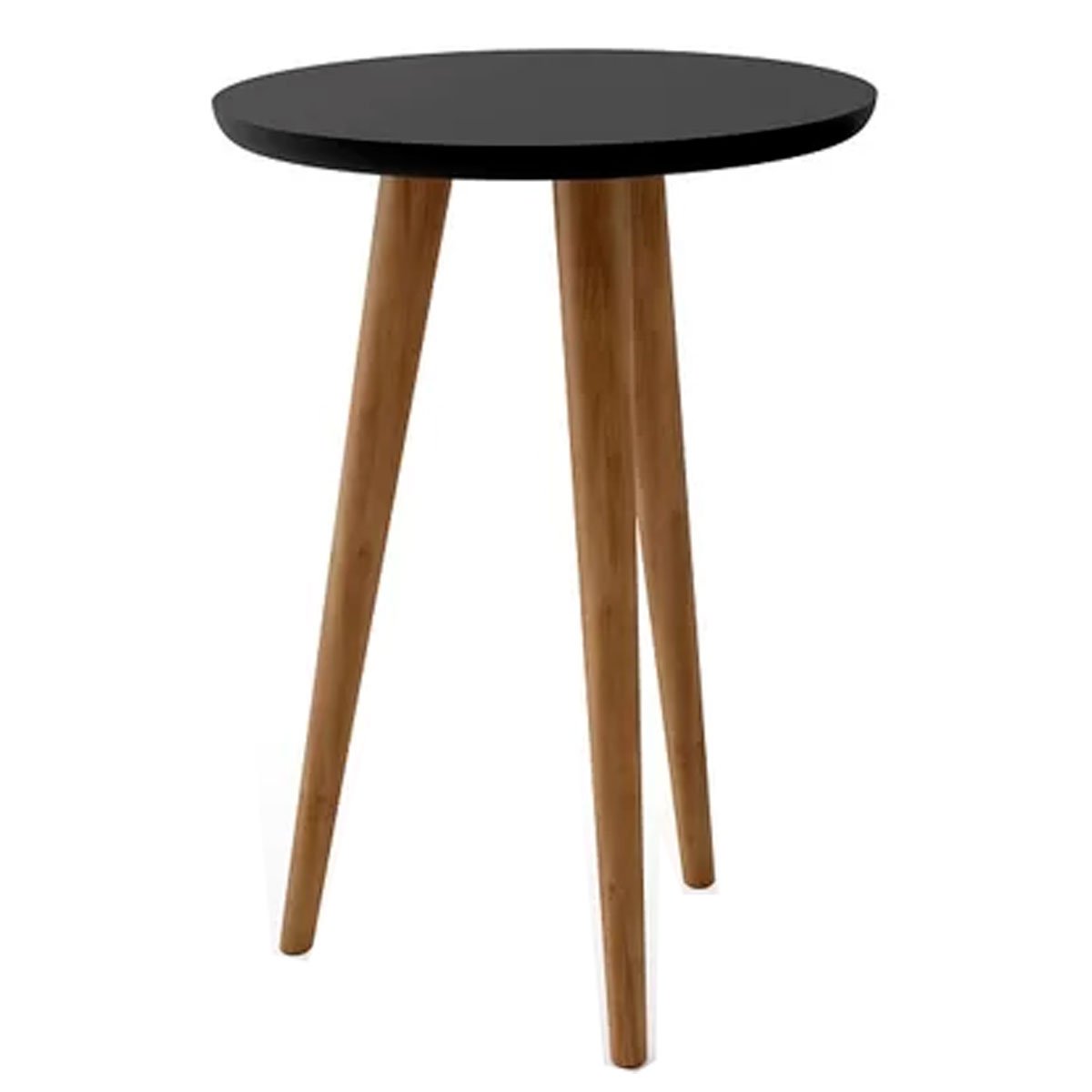 Mesa de Apoio Redonda Vitória Pé de 60 cm em Madeira Maciça e Tampo MDF Preto