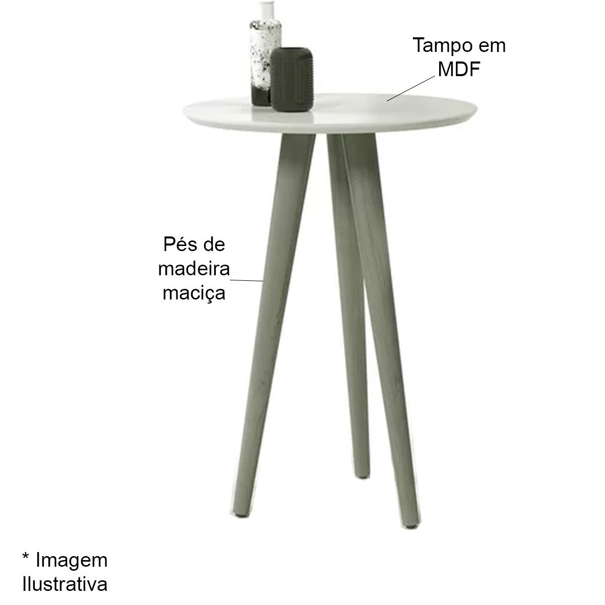 Mesa de Apoio Redonda Vitória Pé de 60 cm em Madeira Maciça e Tampo MDF Preto