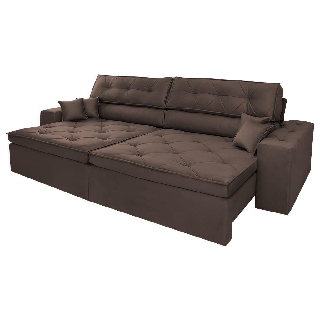 Sofá Malibu 2,50m Velusoft Marrom - Emobiliar