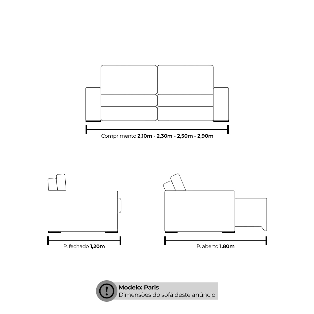 Sofá Paris 2,10m Velusoft Bege - Emobiliar