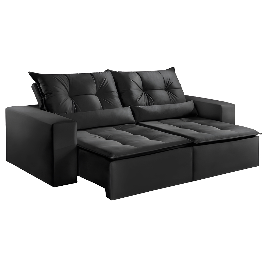 Sofá Retrátil Cayman 1,80m Velusoft Preto - Emobiliar