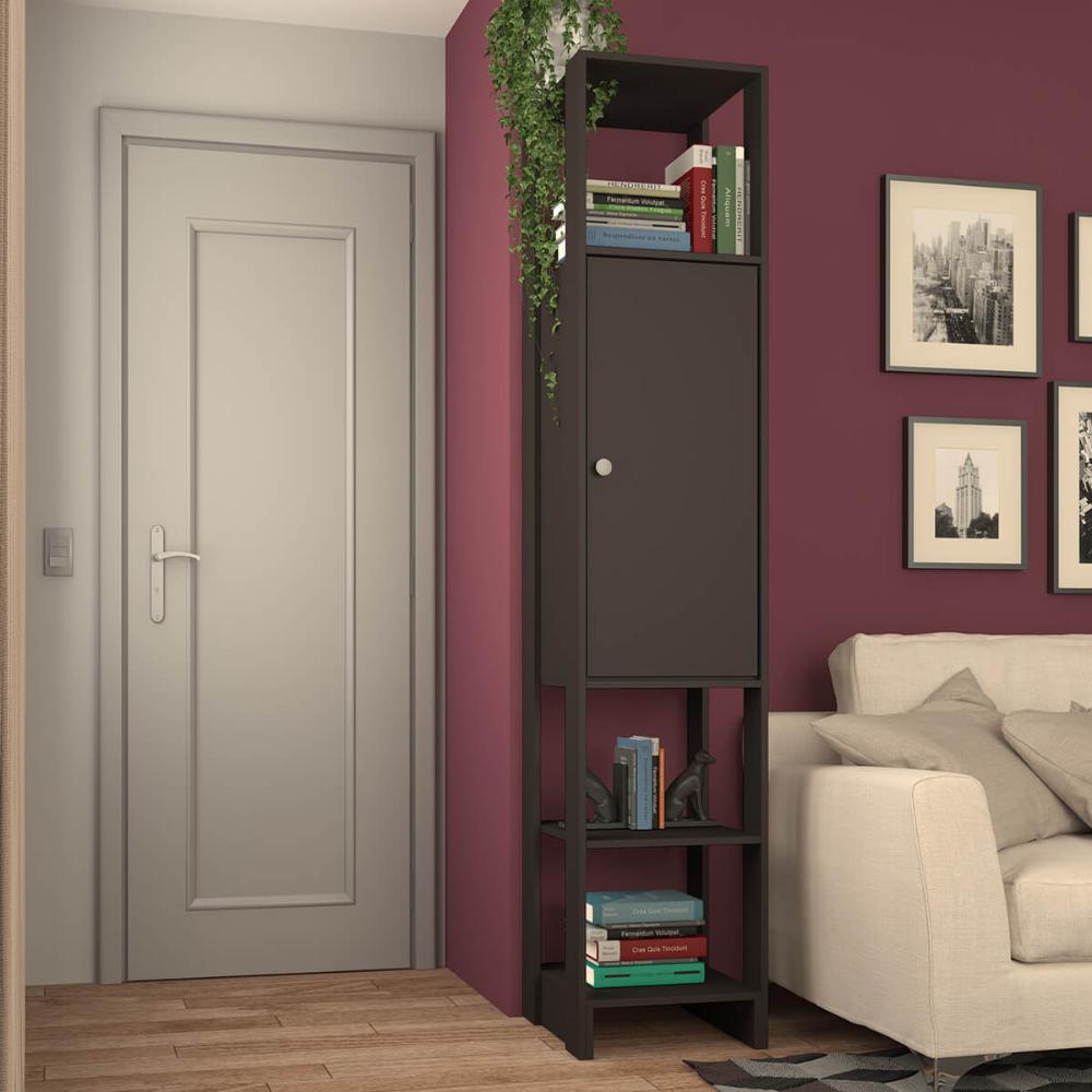Closet com 1 Porta contendo 2 prateleias e 3 nichos externos Yes Nova Mobile Grafite Intenso