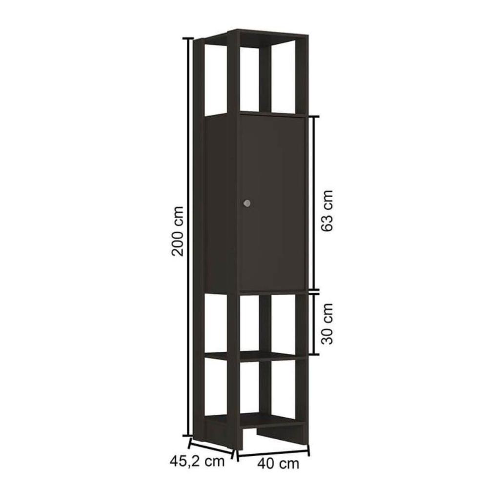 Closet com 1 Porta contendo 2 prateleias e 3 nichos externos Yes Nova Mobile Grafite Intenso