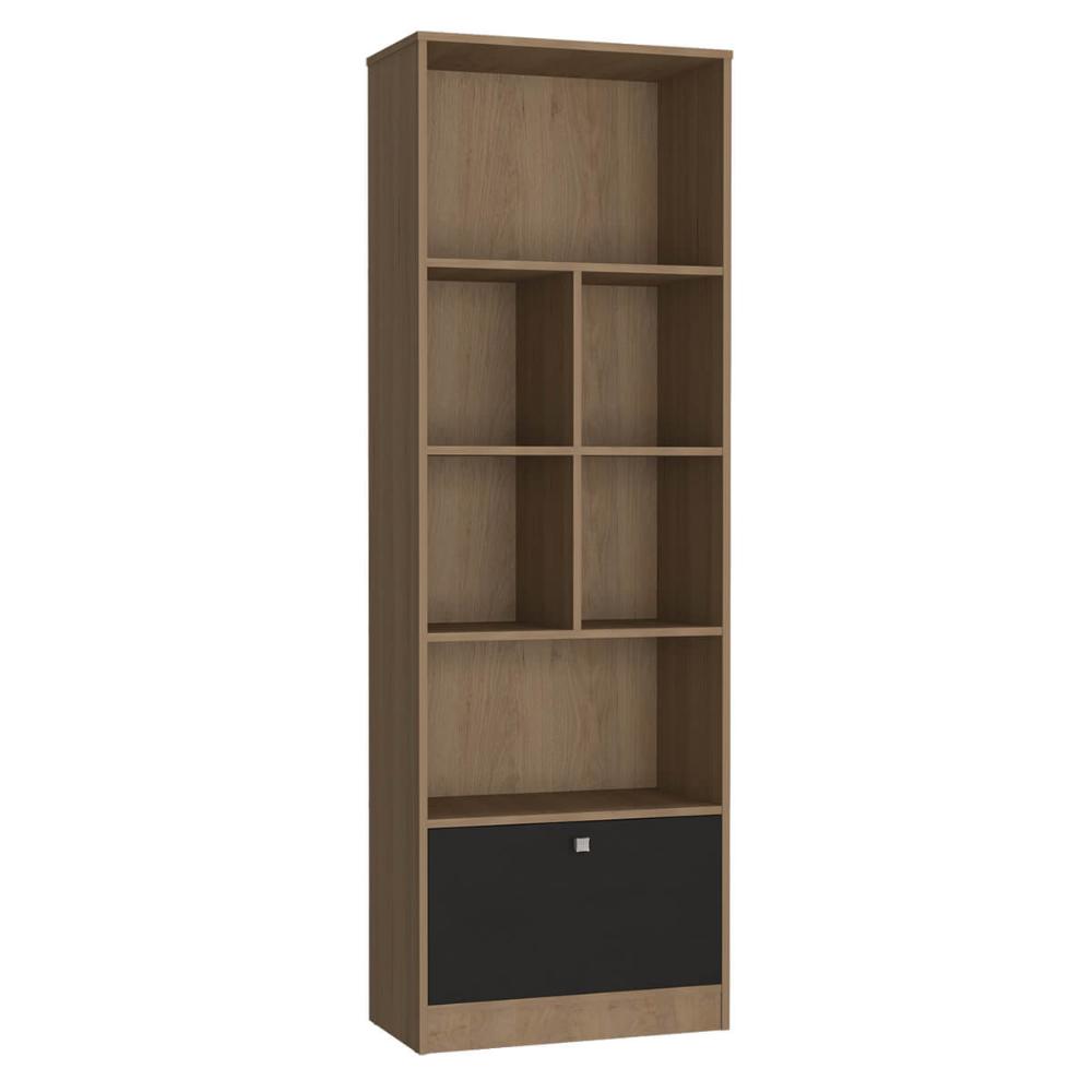 Conjunto Mesa, Gaveteiro e Livreiro Home Office Nova Mobile Mel e Preto