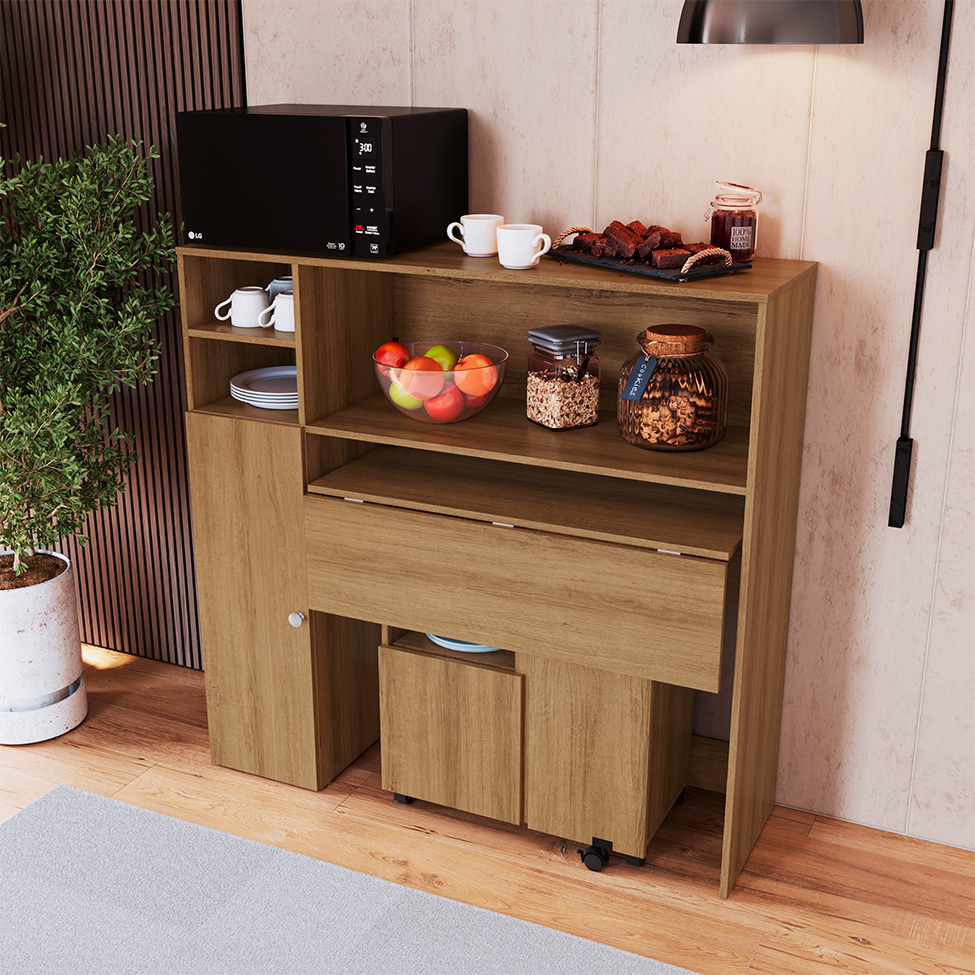 Conjunto de Armário Multiuso com Mesa Dobrável Beto 3 PT Mel