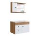 Conjunto de Gabinete e Armário de Banheiro com Espelho Versato 2 PT 2 GV Mel e Branco