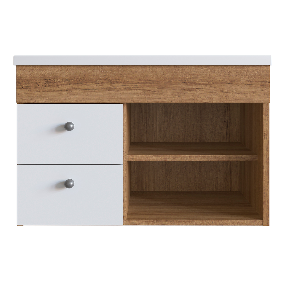 Conjunto de Gabinete e Armário de Banheiro com Espelho Versato 2 PT 2 GV Mel e Branco