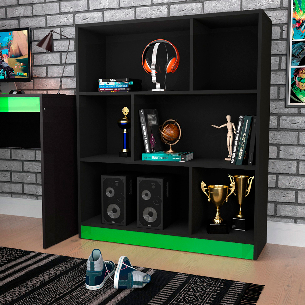 Conjunto de Mesa Gamer Hype com Estante de Escritório Darci Preto e Verde