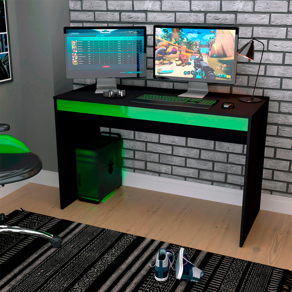 Conjunto de Mesa Gamer Hype com Gaveteiro Cruze 3 GV Preto e Verde