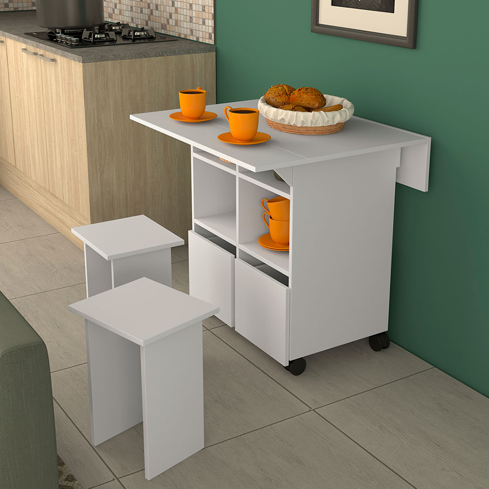 Conjunto de Mesa de Cozinha Dobrável 4 Lugares Balsamo Branco