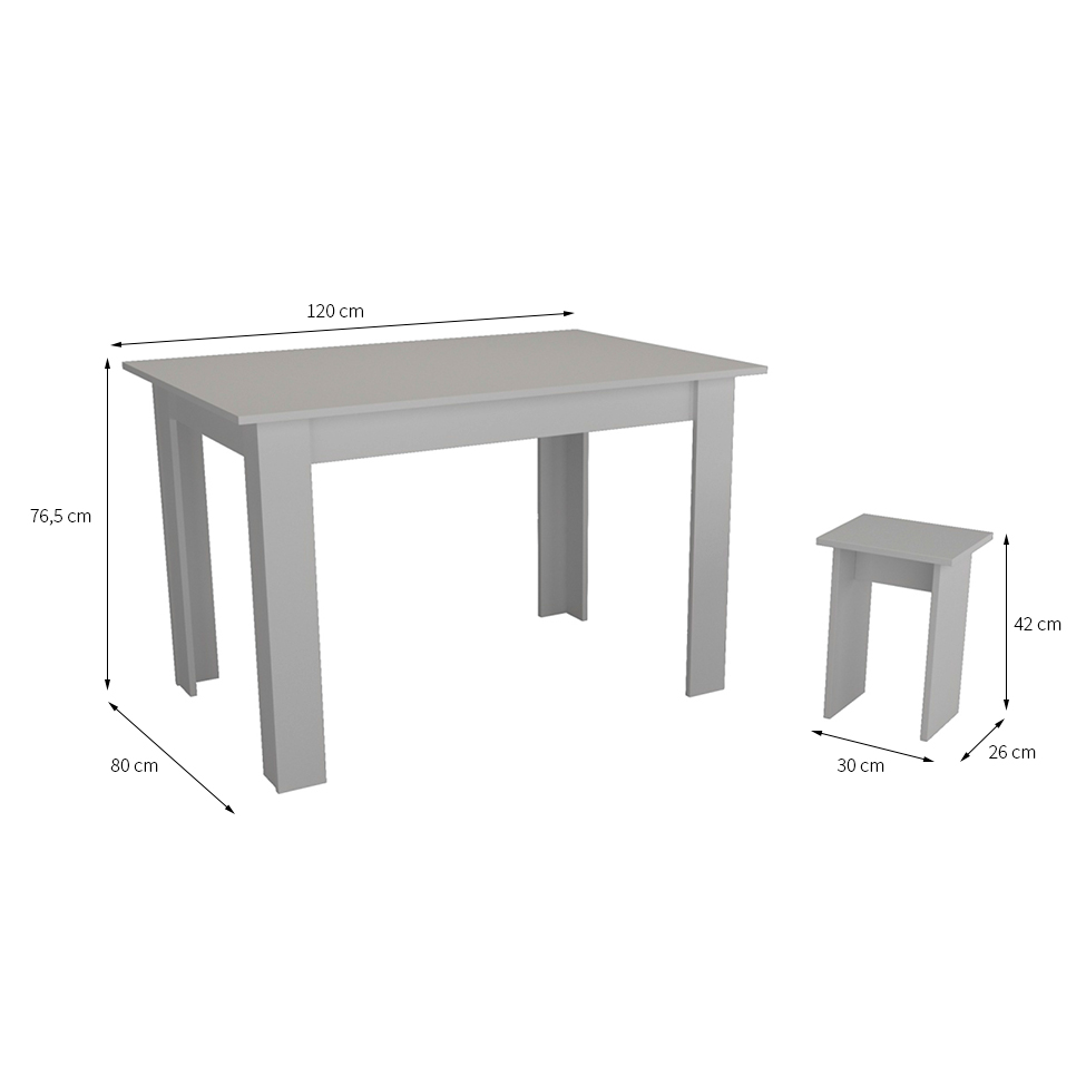 Conjunto de Mesa de Cozinha com 4 Bancos Regina Branco 120 cm