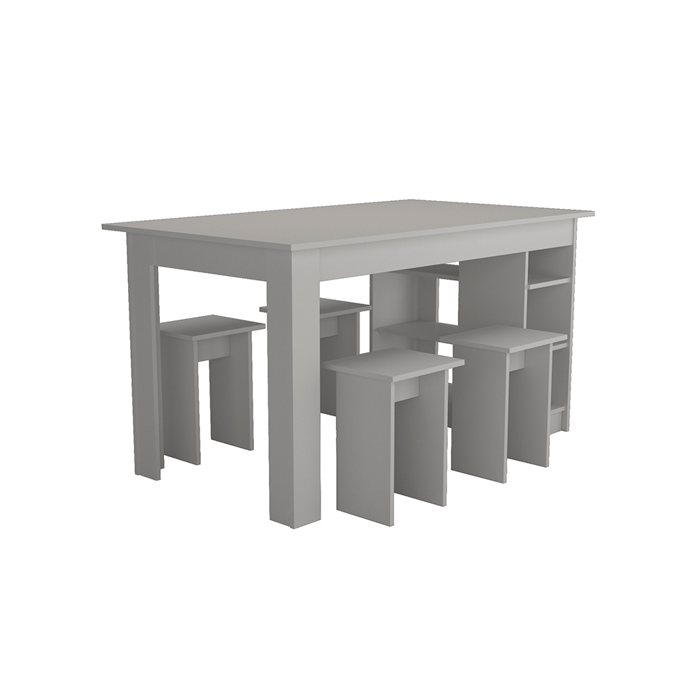 Conjunto de Mesa de Cozinha com 4 Bancos Regina Branco 140 cm