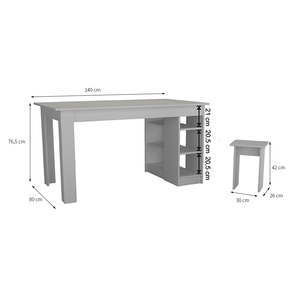 Conjunto de Mesa de Cozinha com 4 Bancos Regina Branco 140 cm