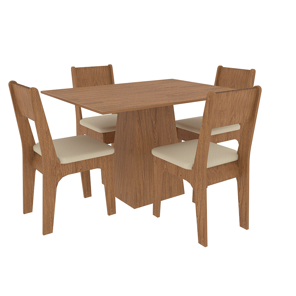Conjunto de Mesa de Jantar Retangular com 4 Cadeiras Cairo Polipropileno Bege e Freijó