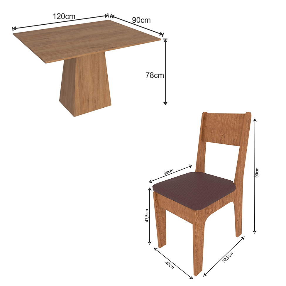 Conjunto de Mesa de Jantar Retangular com 4 Cadeiras Cairo Polipropileno Marrom e Freijó