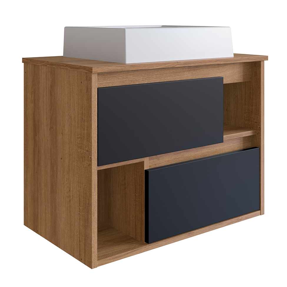 Gabinete de Banheiro com Cuba Versato 2 GV Mel e Preto