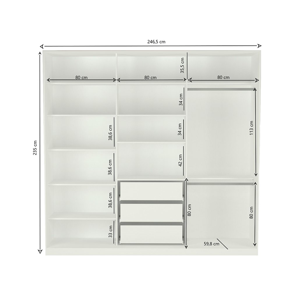Guarda-Roupa Casal Tunas I 3 Portas 3 Gavetas Branco