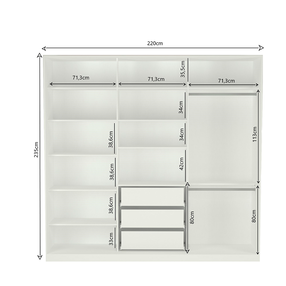 Guarda-Roupa Casal Tunas III 3 Portas 3 Gavetas Branco