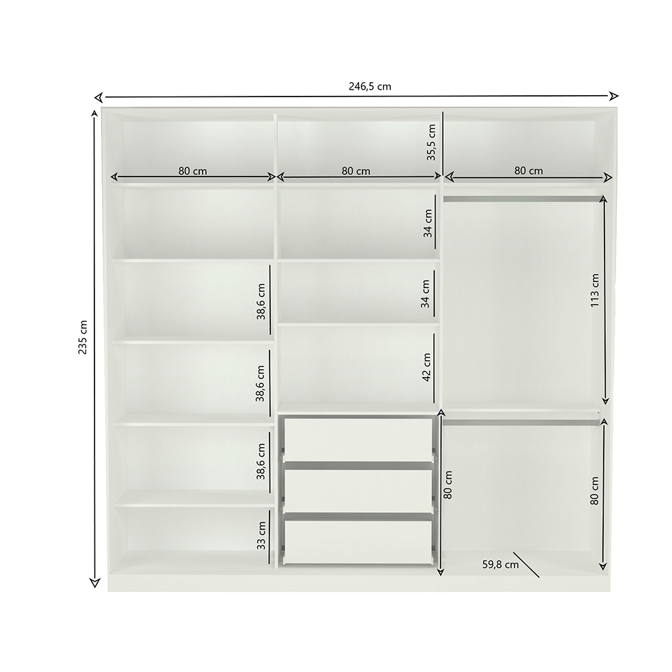 Guarda-Roupa Casal com Espelho Tunas II 3 Portas 3 Gavetas Branco