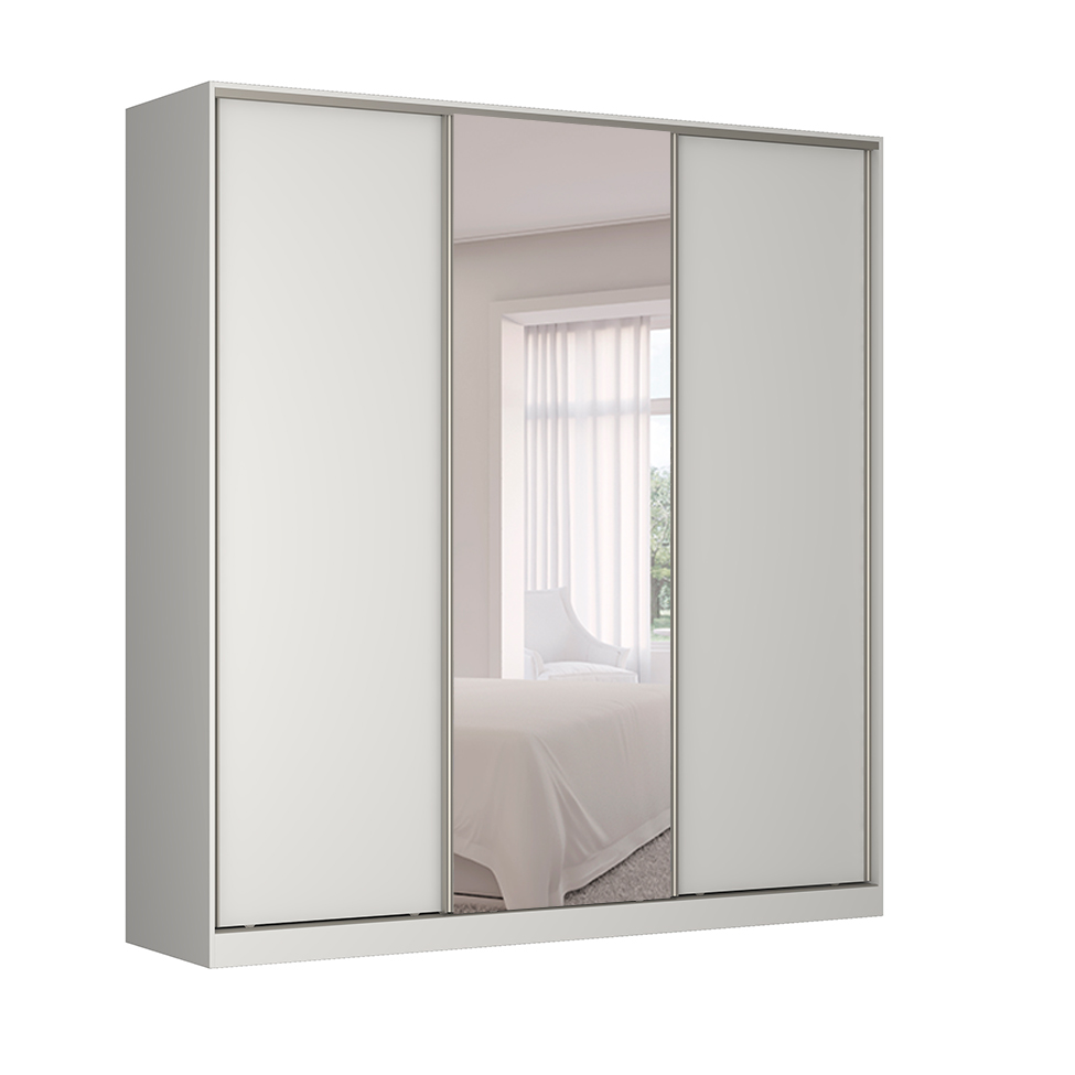 Guarda-Roupa Casal com Espelho Tunas V 3 Portas 3 Gavetas Branco