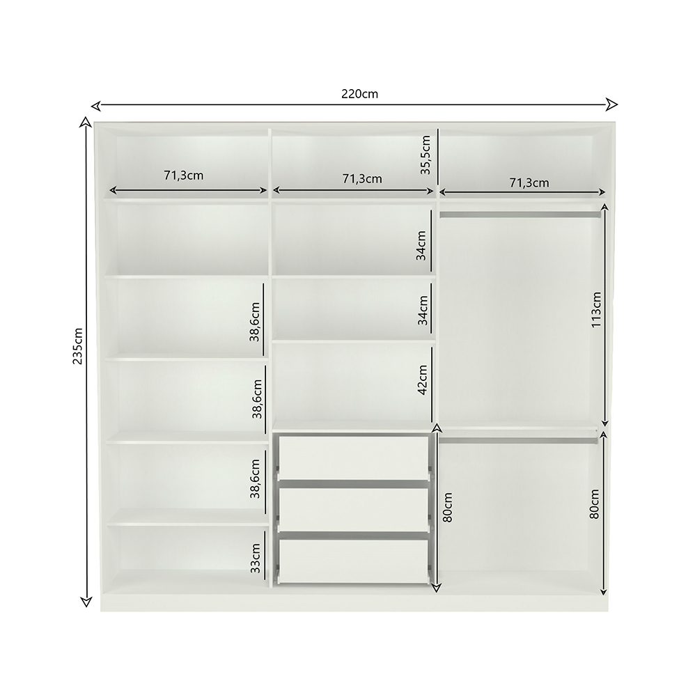 Guarda-Roupa Casal com Espelho Tunas V 3 Portas 3 Gavetas Branco
