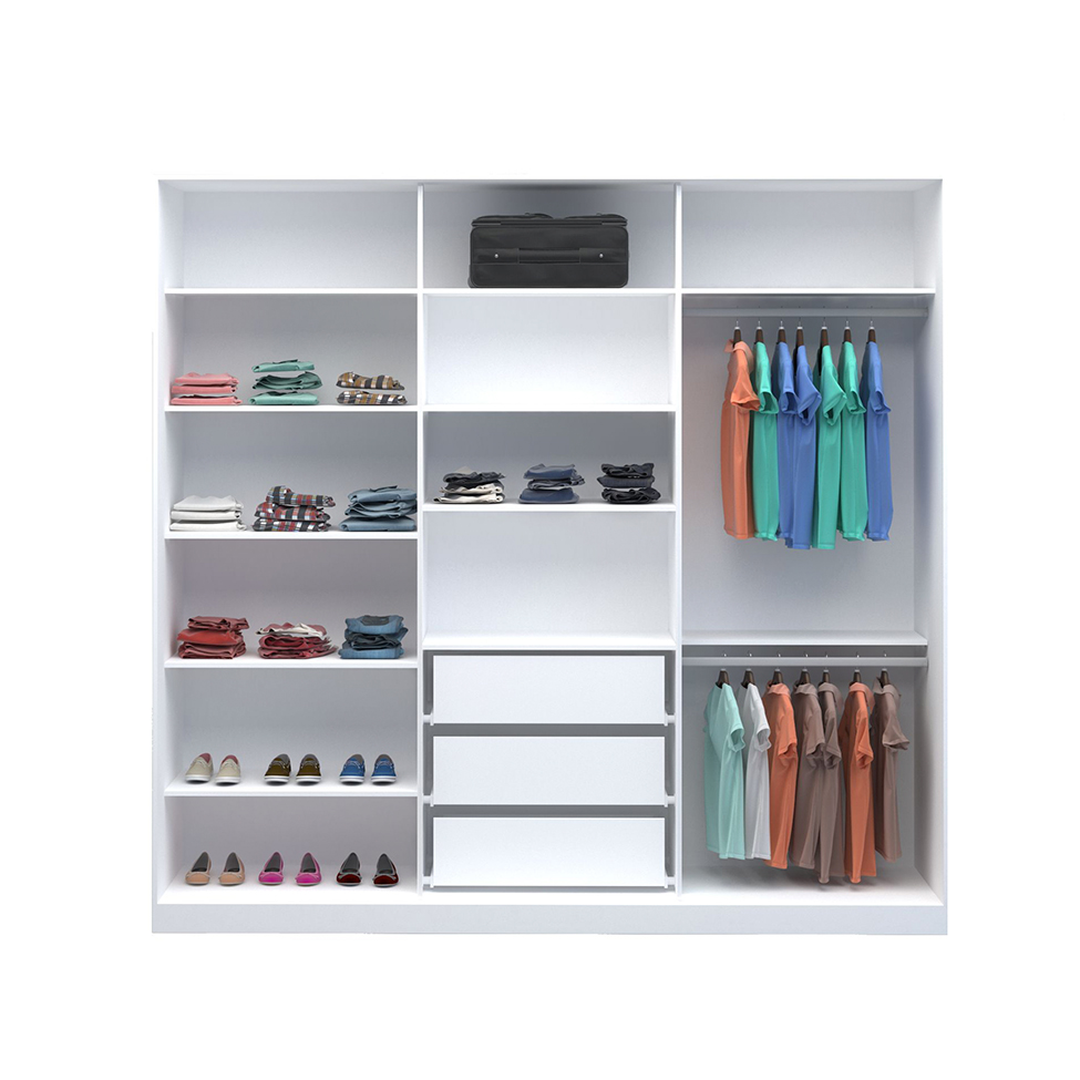 Guarda-Roupa Casal com Espelho Tunas VI 3 Portas 3 Gavetas Branco