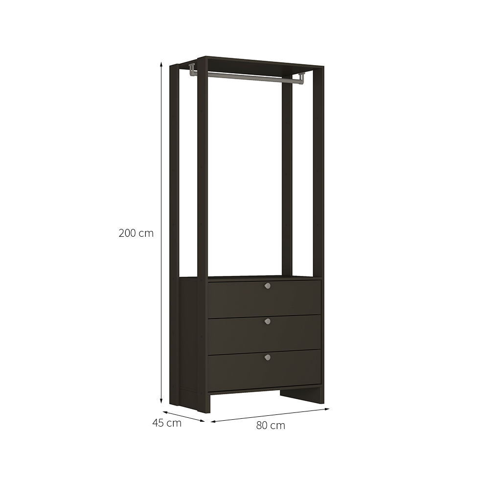 Guarda-Roupa Closet Modulado Yes 3 Gavetas Grafite