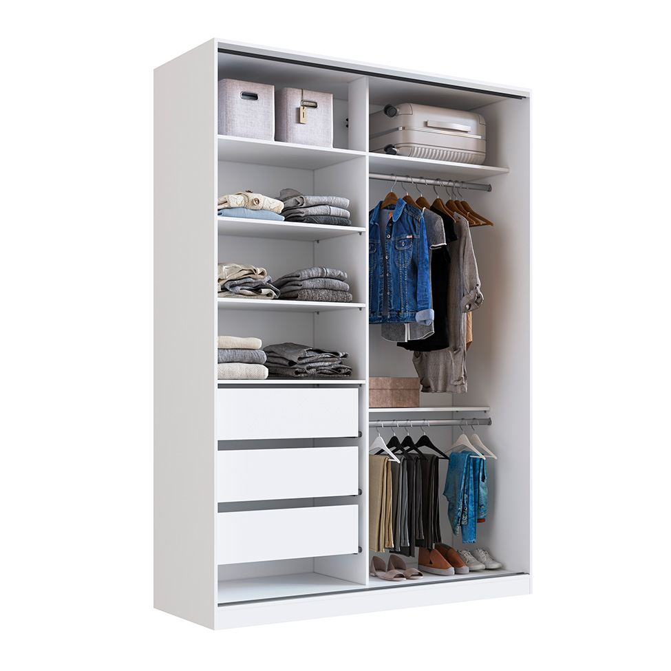 Guarda-Roupa Solteiro Tunas I 2 Portas 3 Gavetas Branco