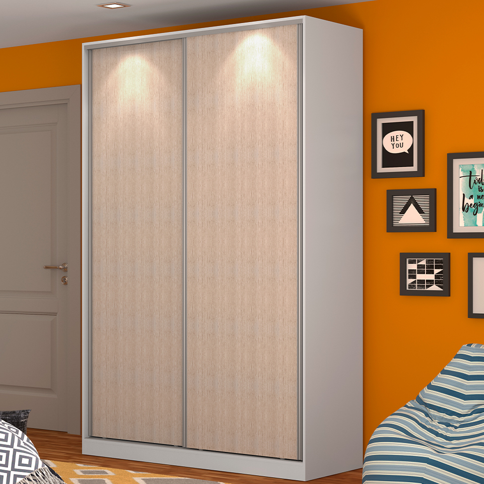 Guarda-Roupa Solteiro Tunas III 2 Portas 3 Gavetas Branco e Noce