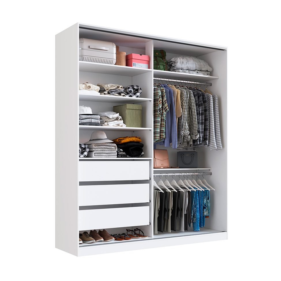 Guarda-Roupa Solteiro Tunas V 2 Portas 3 Gavetas Branco