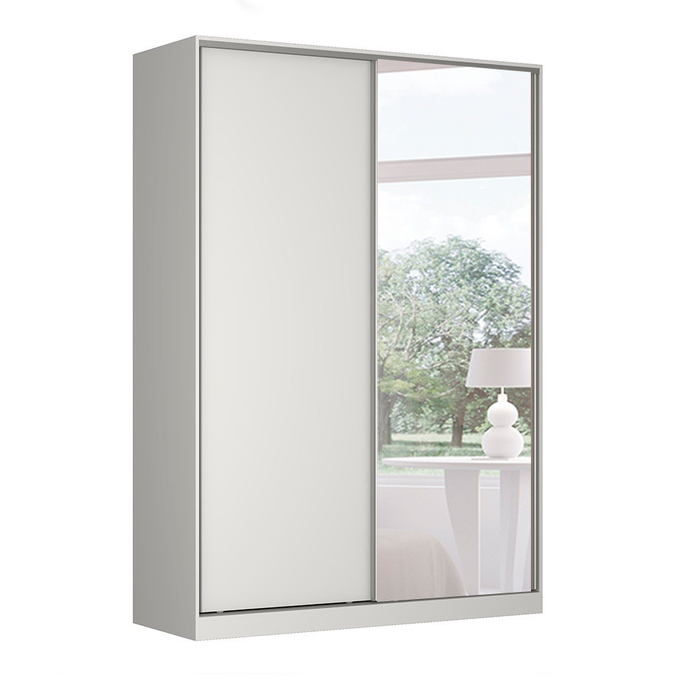 Guarda-Roupa Solteiro com Espelho Tunas I 2 Portas 3 Gavetas Branco