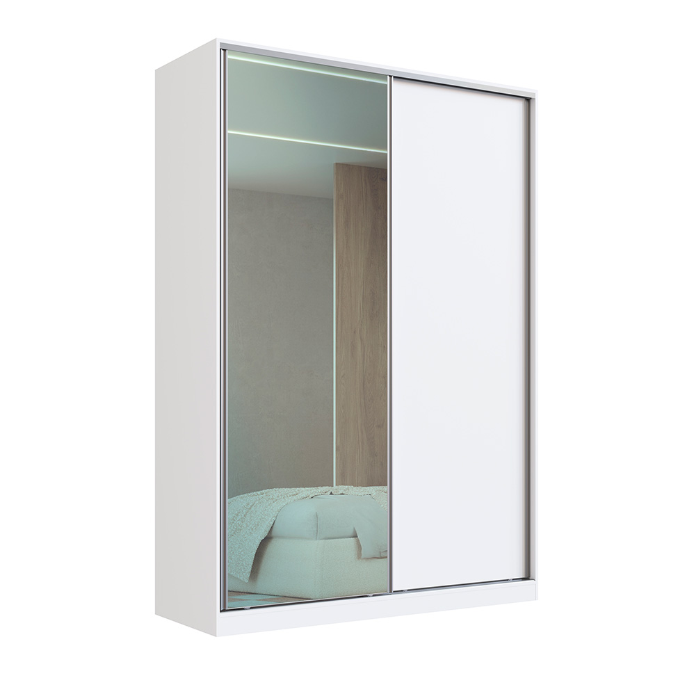 Guarda-Roupa Solteiro com Espelho Tunas I 2 Portas 3 Gavetas Branco