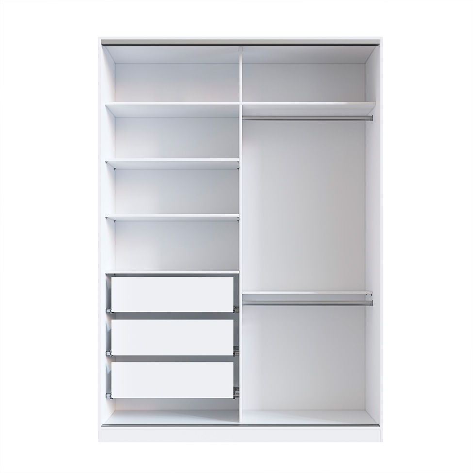 Guarda-Roupa Solteiro com Espelho Tunas I 2 Portas 3 Gavetas Branco