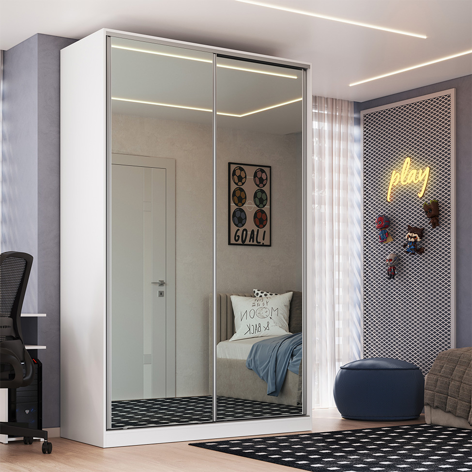 Guarda-Roupa Solteiro com Espelho Tunas VI 2 Portas 3 Gavetas Branco