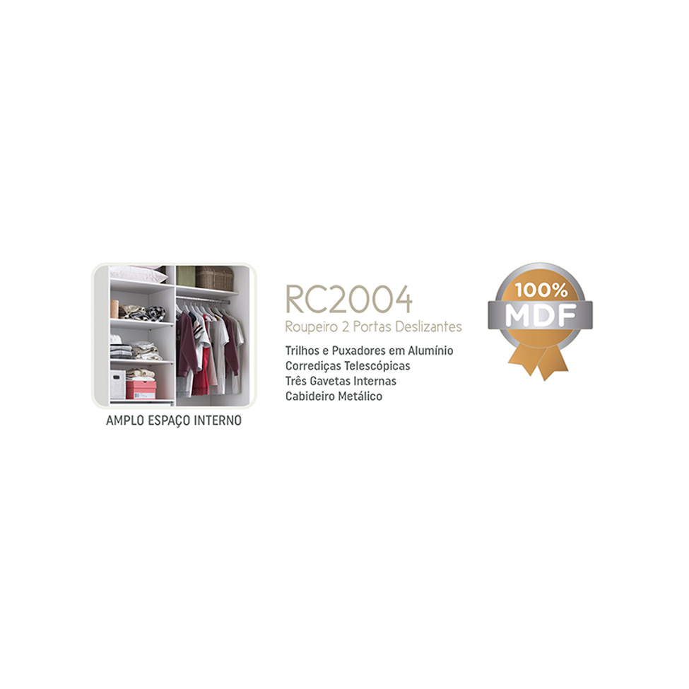 Guarda-Roupa Solteiro com Espelho Tunas VI 2 Portas 3 Gavetas Branco