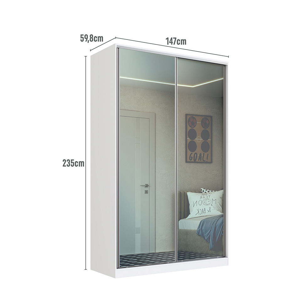 Guarda-Roupa Solteiro com Espelho Tunas VI 2 Portas 3 Gavetas Branco