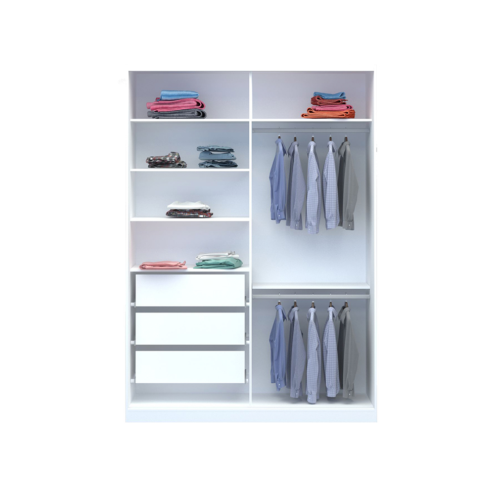 Guarda-Roupa Solteiro com Espelho Tunas VII 2 Portas 3 Gavetas Branco
