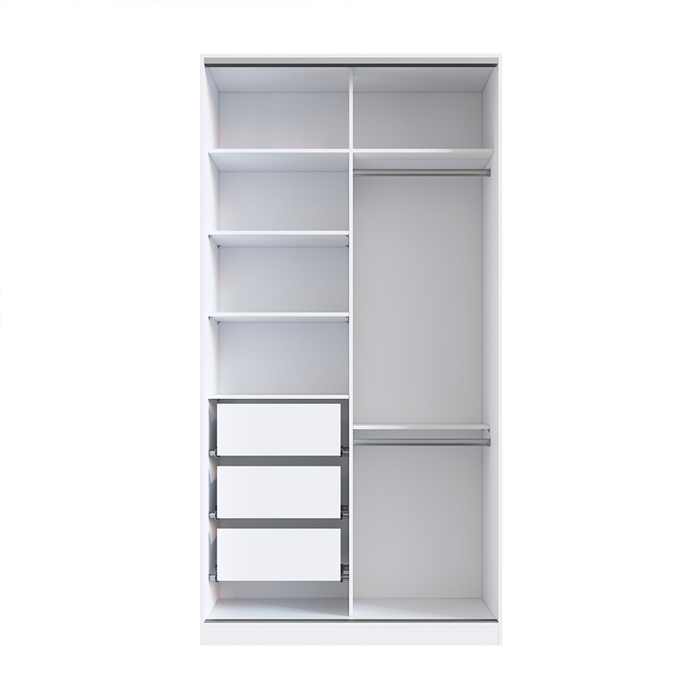 Guarda-Roupa Solteiro com Espelho Tunas VIII 2 Portas 3 Gavetas Branco