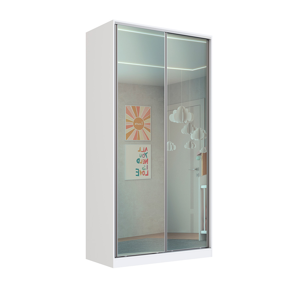 Guarda-Roupa Solteiro com Espelho Tunas VIII 2 Portas 3 Gavetas Branco