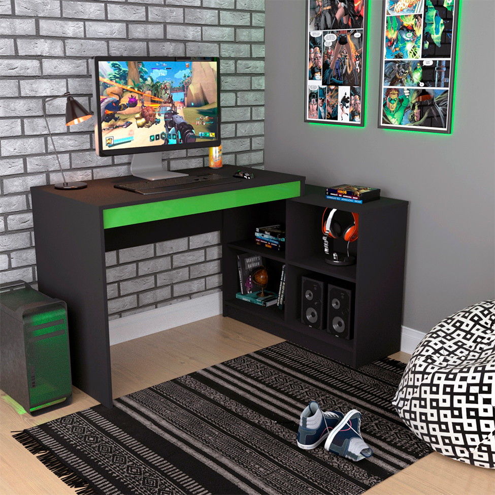 Mesa Gamer Hype Preta e Verde