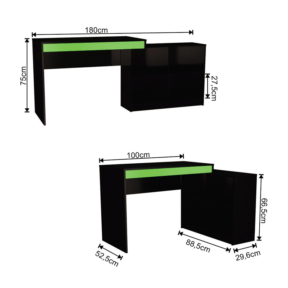 Mesa Gamer Hype Preta e Verde