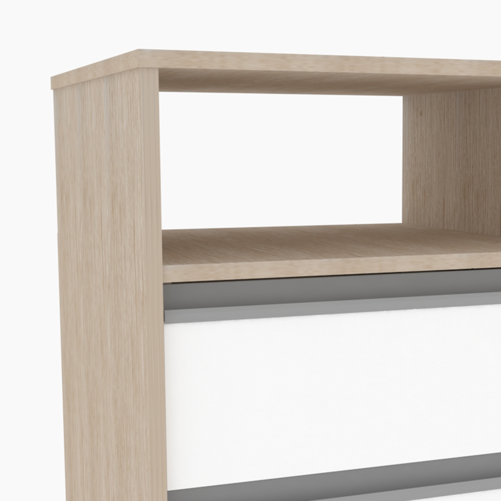 Mesa de Cabeceira Amora 2 Gavetas Branca e Noce